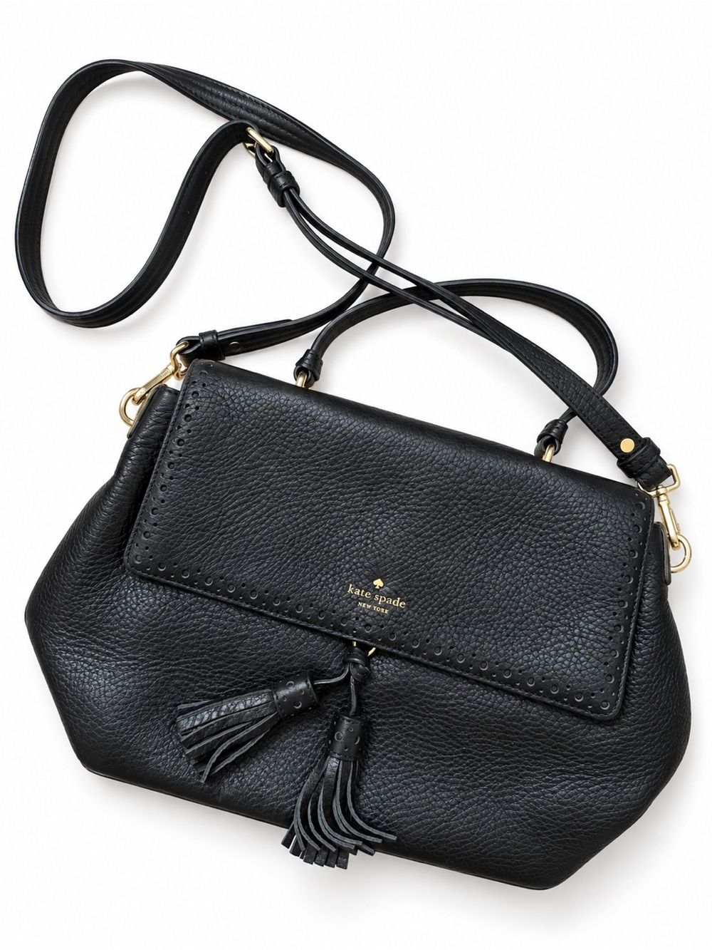 NBW kate spade Black Pebbled Leather Crossbody with Tassel